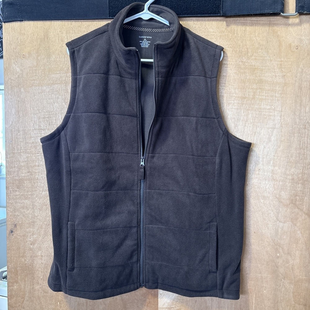 Lands End Womens Vest XL 18-20Fleece Brown Full Zip Mock Quilted Puffer Gorpcore